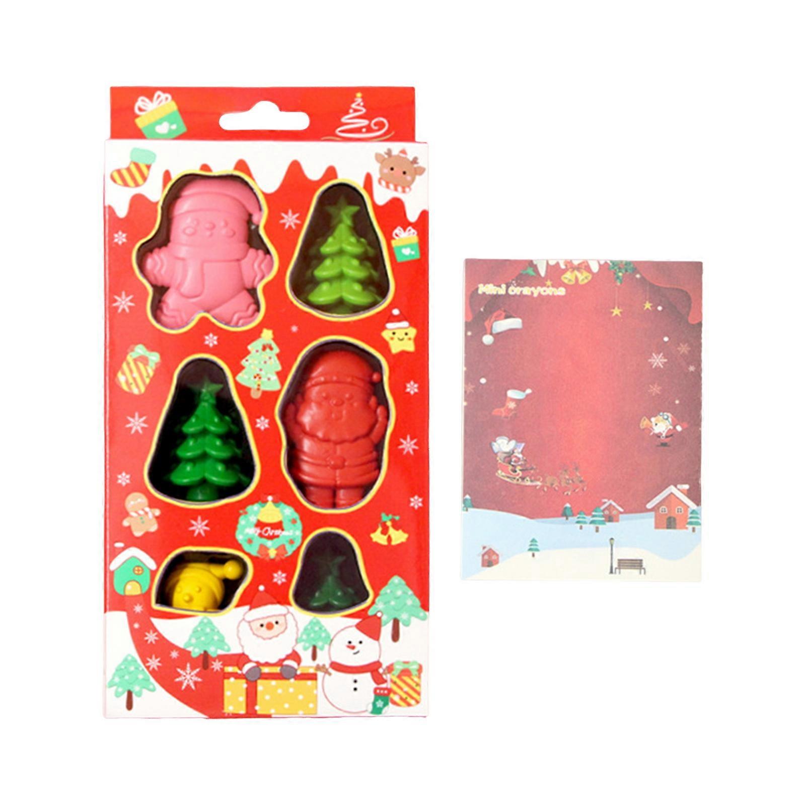 1 Set Christmas Crayon with Painting Book Snowman Santa Christmas Tree Shape Hand-Poured 6 Different Colors New Year Gift Crayon Set