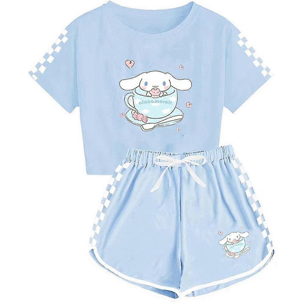 ילדים בנות בנים Cinnamoroll מודפס שרוולים קצרים חולצת טי + מכנסיים קצרים סט תלבושת ספורט