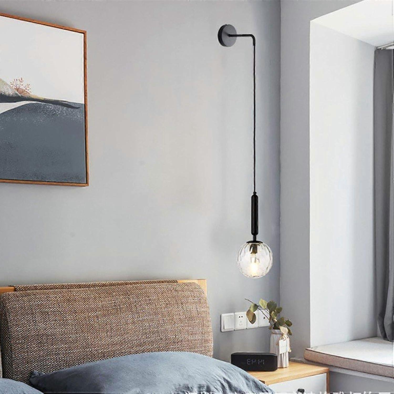 Modern E27 Hanging Glass Shade Wall Lamp, Nordic Minimalist Bedside ...