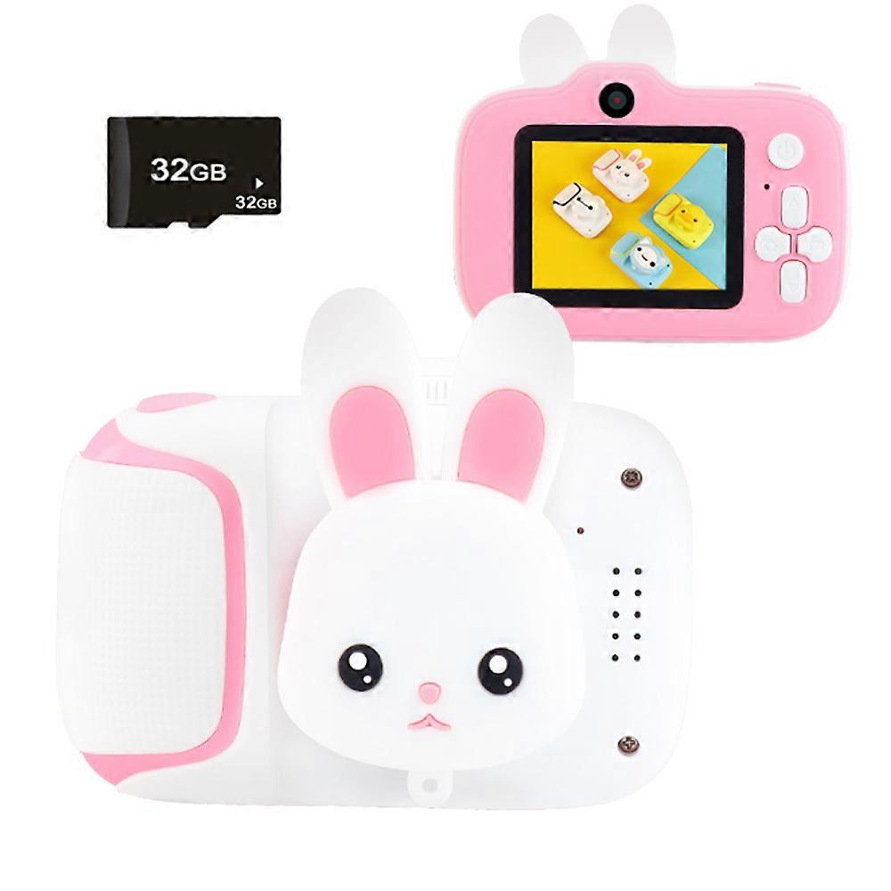 Cartoon mini children's digital camera - pink+32G memory card