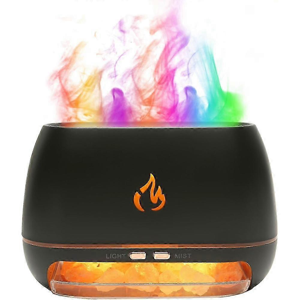 3 In 1 Himalayan Salt Rock Aroma Diffuser, Ultrasonic Essential Oil Diffuser, Simulation Flame Humidifier, Coloured Light Mist Diffuser, Wood Grain Ar