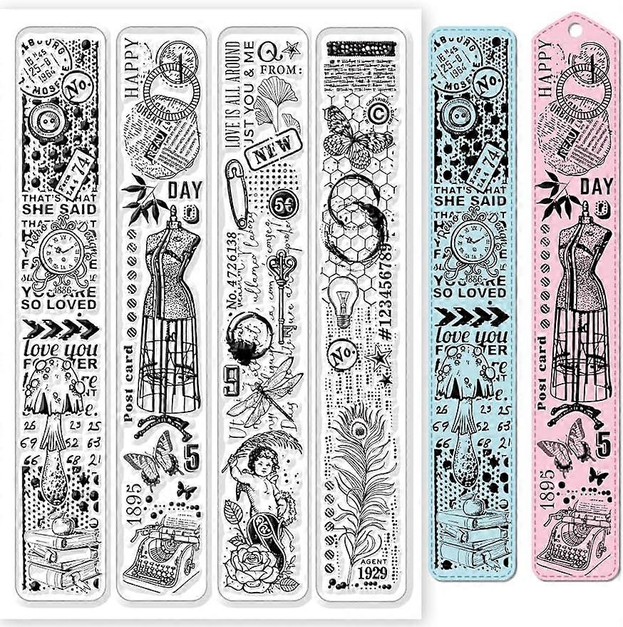1Sheet Vintage Plant Background Bookmarks Silicone Clear Stamp Seals