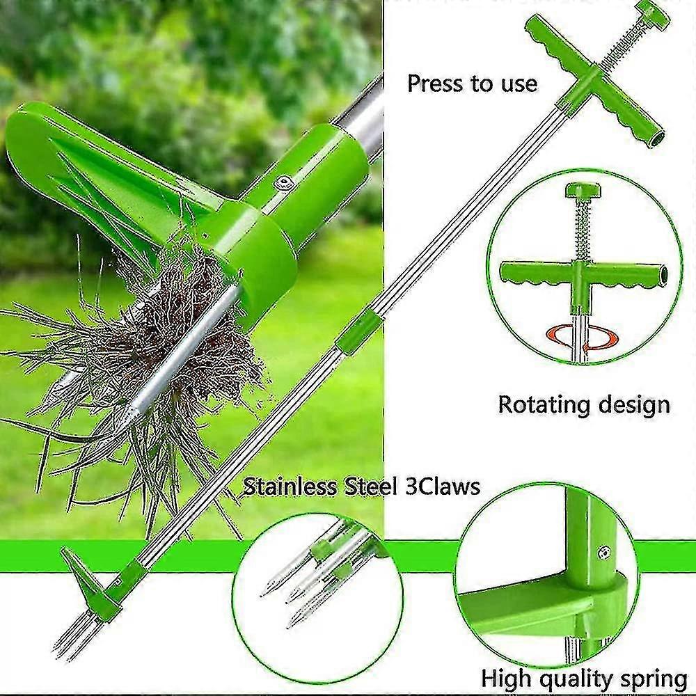 Weed Puller And Telescopic Rotating Vertical Weeder Root Removal Tool With Steel Handle And 3 Claws Manual Garden Weeder