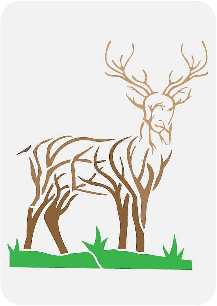 Branches Deer Painting Stencil 8.3x11.7inch Large Deer Pattern Drawing Template Plastic PET Tree Branches Stencil for Painting Animal Theme Template f