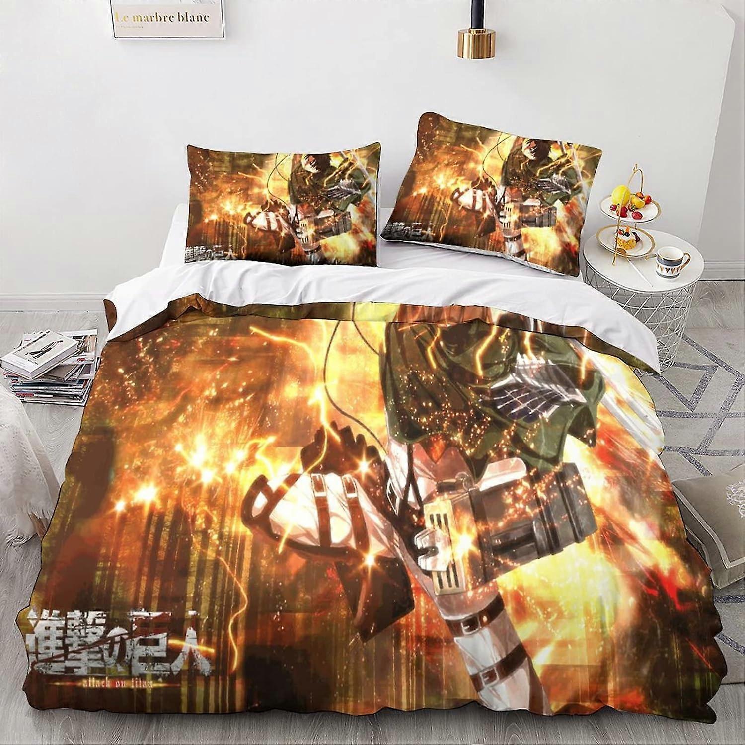 Attack on Titan sängkläder för pojkar - Anime Pattern - Påslakan för barn och pojkar - Påslakan med örngott dubbel 135*200CM