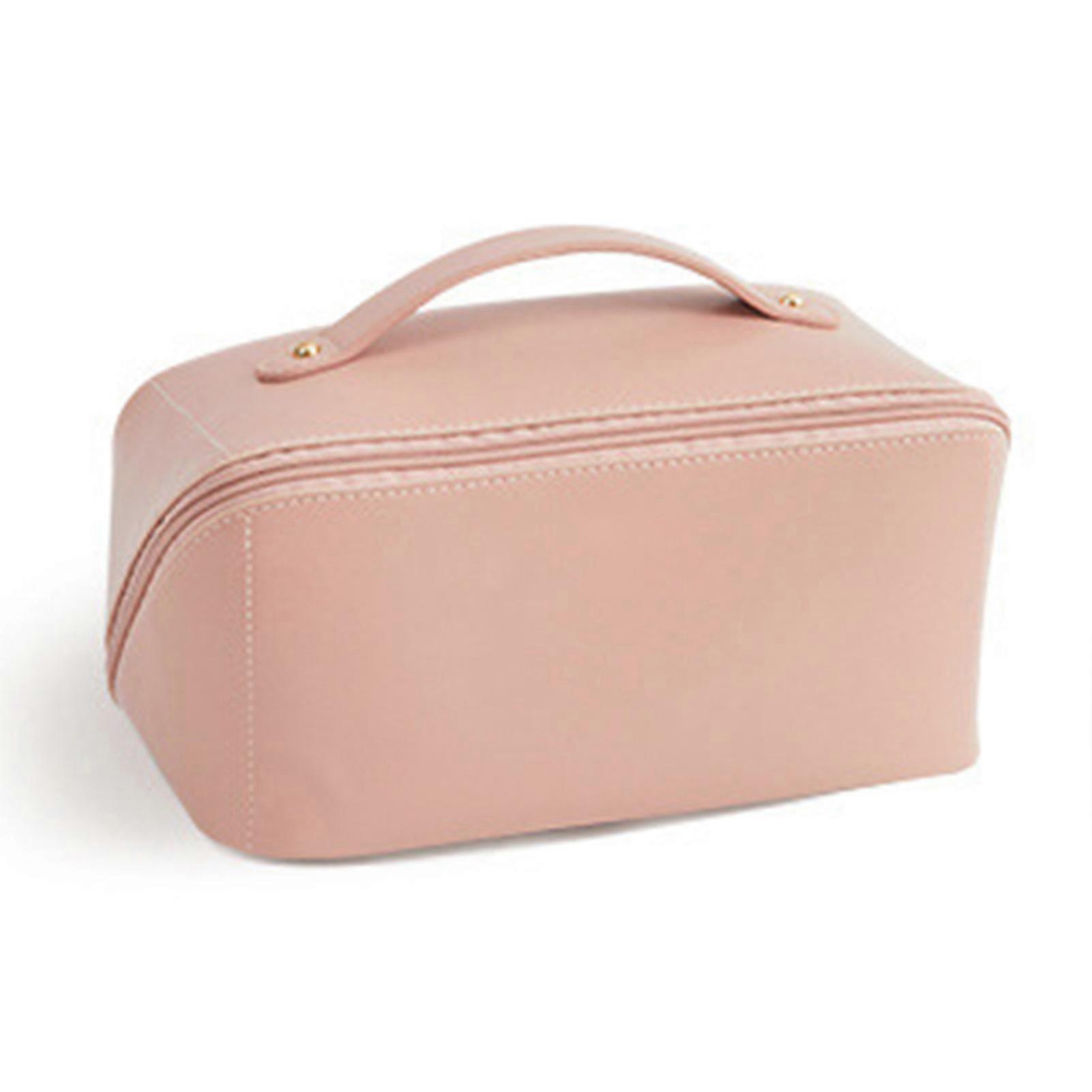 Large PU Leather Cosmetic Bag with Multiple Compartments & Handle Professional Makeup