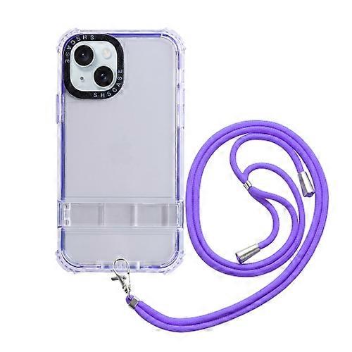 For iPhone 15 2 in 1 360 Invisible Holder Cross-body Rope Mobile Phone Case