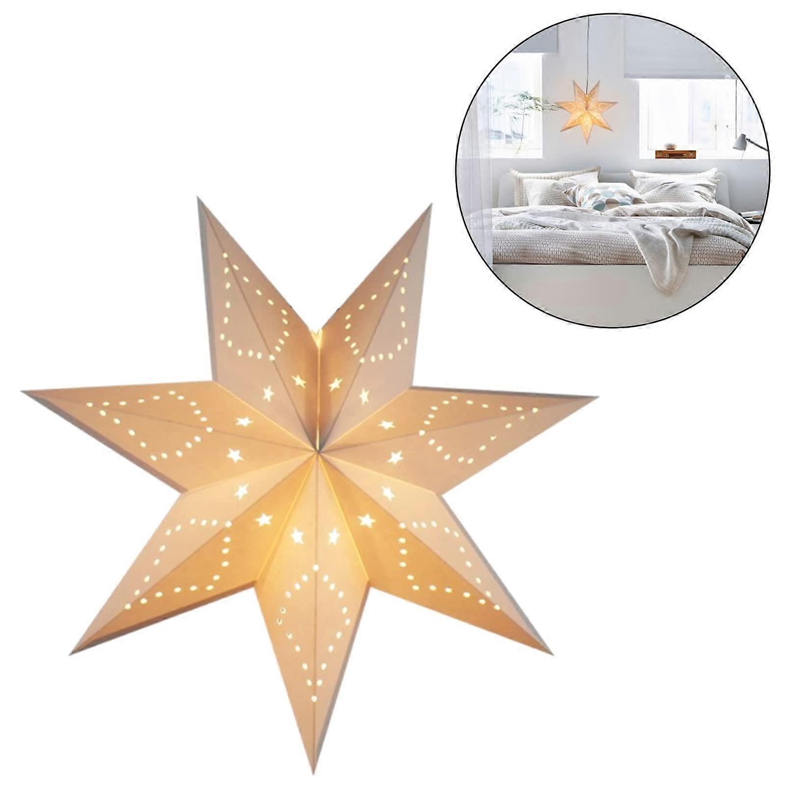 Hanging Paper Star Lantern Lampshade 7 Pointed Star White Paper Lantern Paper Star Ceiling Lampshade for Party Home(White)