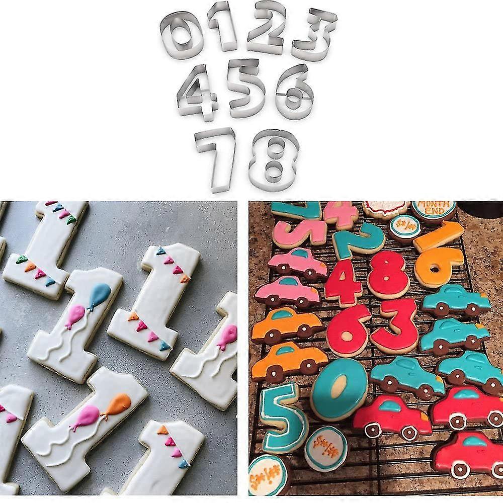 9 Pcs Number Cookie Cutters Mold Set Stainless Steel Embossing Tool