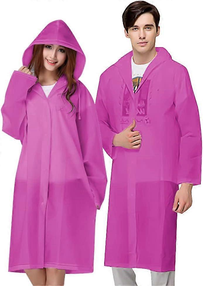 Rain Poncho, 2 Pieces Rain Poncho, Reusable Poncho EVA Material, Women and Men Rain Poncho, Perfect for Camping Festivals and Hiking, Pink, One Size