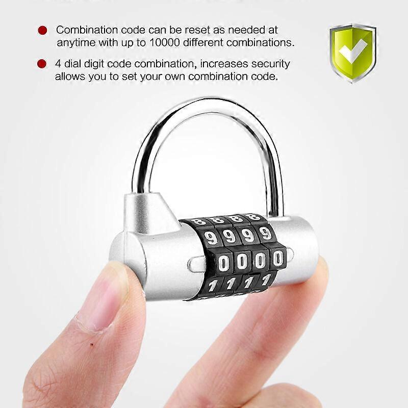 4 Digit Code Combination Padlock Travel Suitcase Gym Locker Security Password Lock Silver