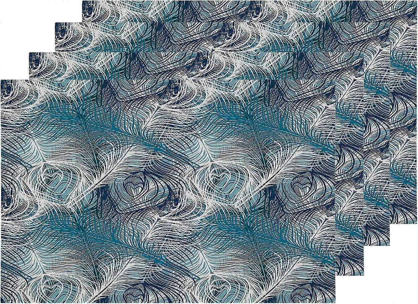 Peacock Colorful Abstract Placemats, Peacock Feather Texture Colourful Table Mat Linen Burlap Washable Double-Deck Heat Insulation for Dining Table Ki
