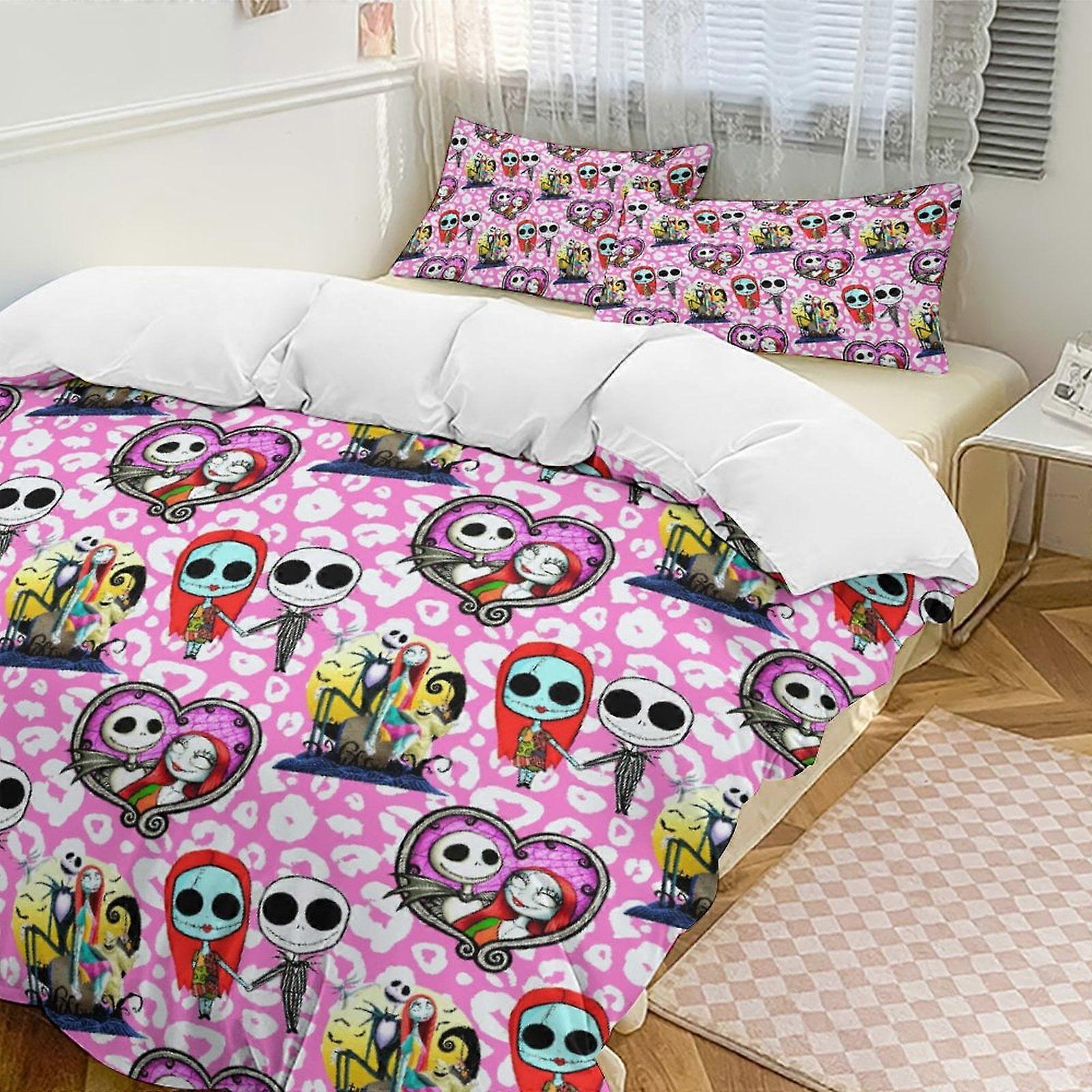 v7212  Bed Sheets Bedding Pink The Nightmare Before Christmas Comforter Set Soft 3 Pcs Twin Bedding Sets Thicken for All Season, 1 Comforter  2 Pillow