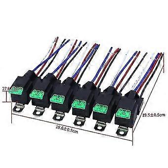 6 Stuks 24V 30A Relais Set Met Zekering – 4-Pins SPST, 14 AWG Draden, Voor Auto, Verlichting, Ruitenwissers En Fans