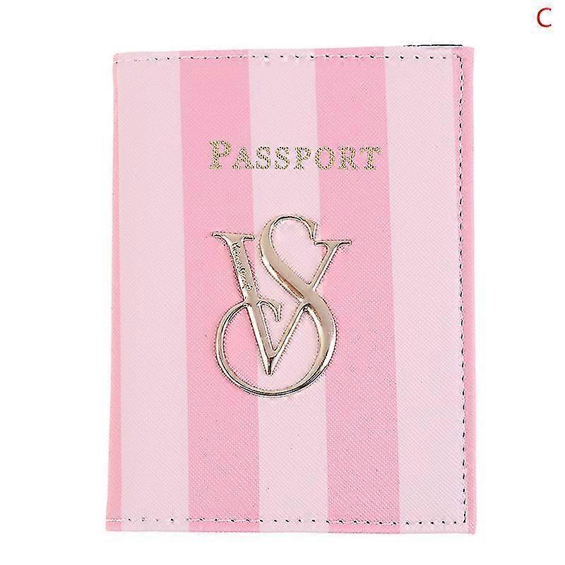 Signature Striped Women Passport Holder Wallet Floral Card Case Pu Leather B