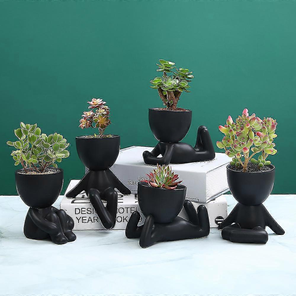 Mini-family Flowerpot Human Being Shape Ceramic Desktop Planter Container For Succulents