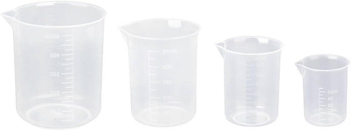 Kitchen Accessory 4PCS Measuring Cup Tool, Clear Plastic Laboratory Measuring Cup 50ml 100ml 250ml 500ml (Clear)