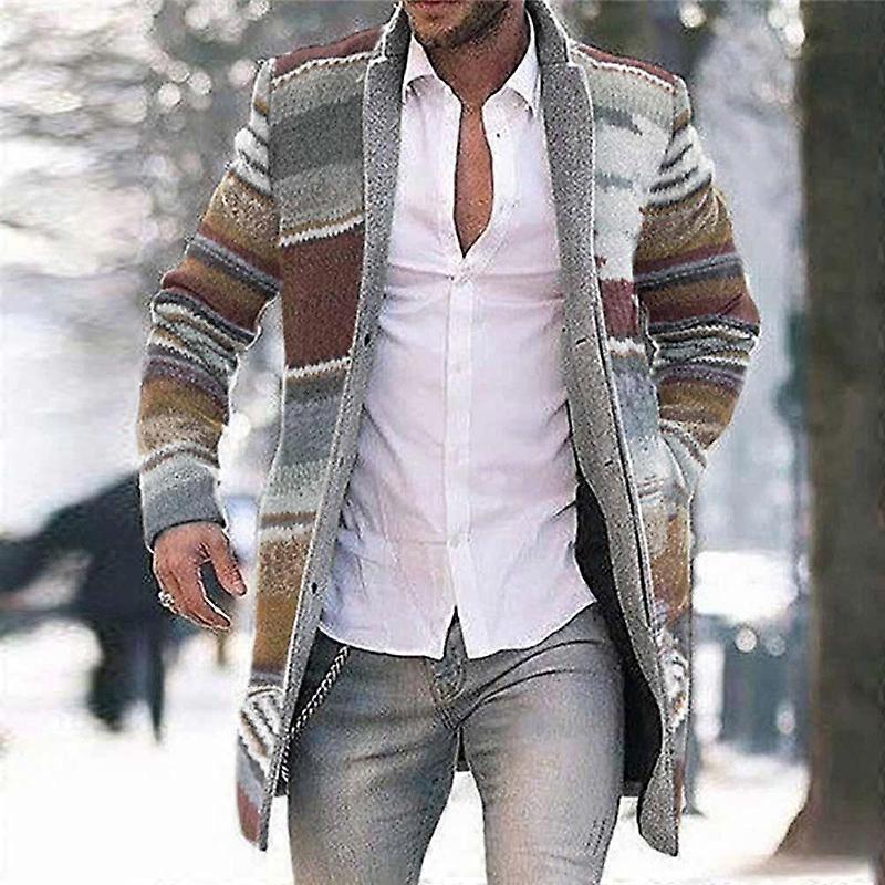 Spring and autumn new foreign trade medium and long cardigan sweater printing windbreaker long-sleeved jacket men
