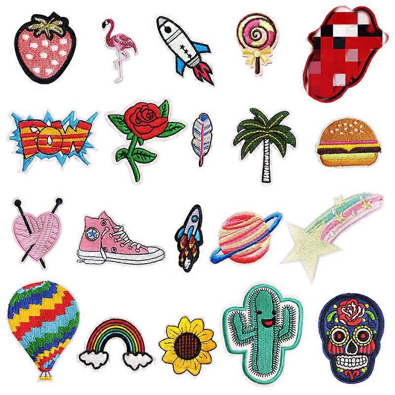 20 iron-on embroidery stickers
