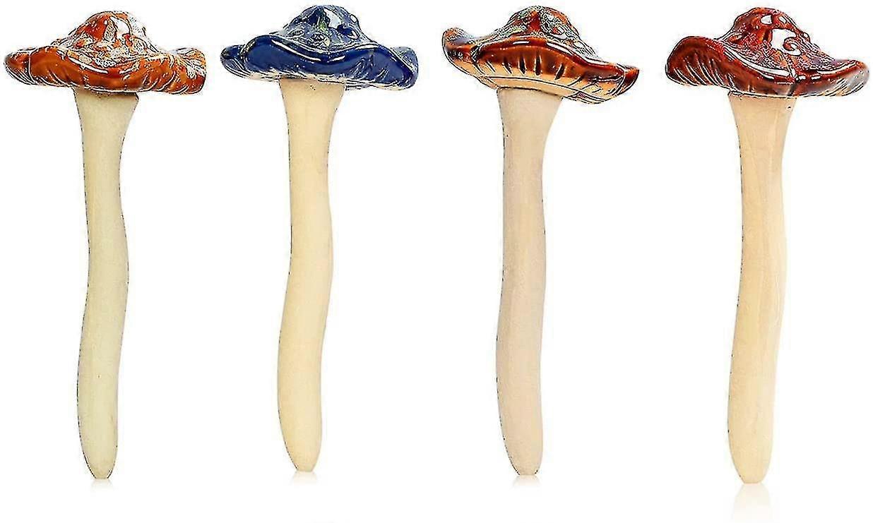 Garden Decoration Mushroom Plug-in, Ceramic Color Glaze, Suitable For Courtyard Garden Balcony (4 Pi