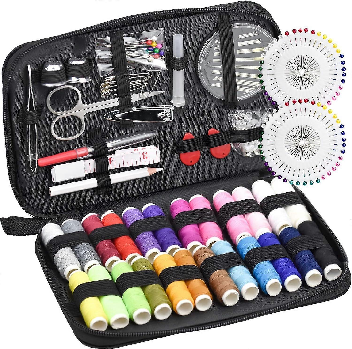 Complete Sewing Set with Tools, Box, Sewing Accessories, Stainless Steel Scissors, Needle Thread Spool