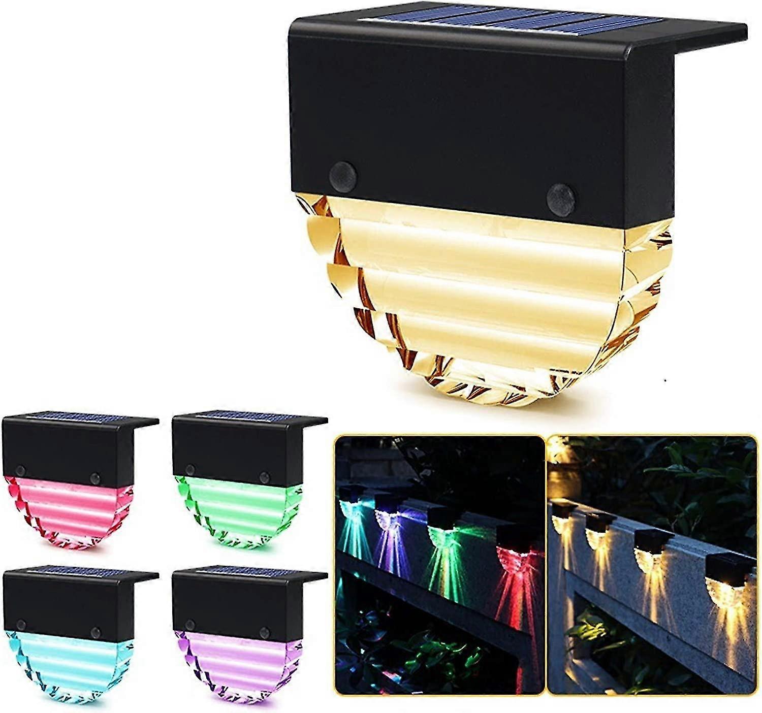 Solar Deck Lights, Wireless Led Garden Fence Lantern Outdoor Smart Light Sensor Security Step Lamp Ip55 Waterproof With Warm White/rgb Color Fairy Dec