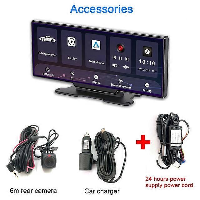 10.26 pollici Apple CarPlay Bluetooth Android Auto Dash Camera Auto DVR Dual Lens 4K + 1080P Videoregistratore GPS traccia monitor