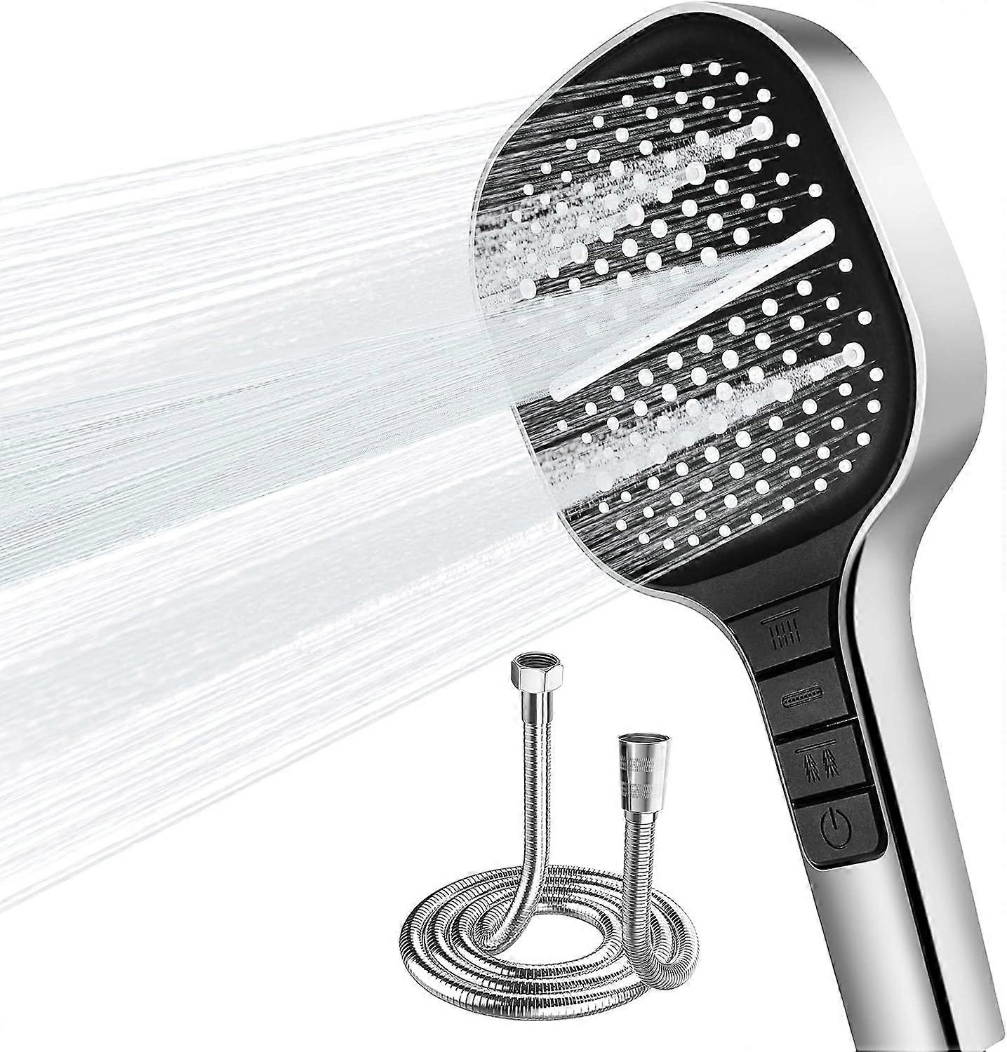 7-mode high-pressure shower head and hose Water-saving bathing Large panel shower Quickly adjusts the shower mode at the push of a button