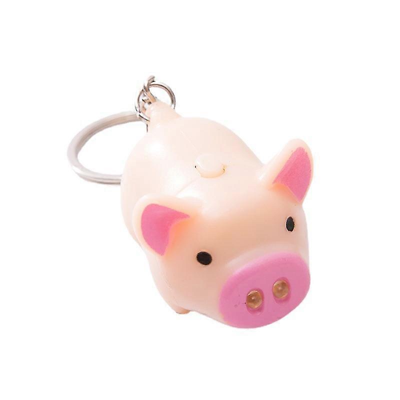 2 pieces (flesh color) glow-in-the-dark animal keychain - cute pig LED keychain - cartoon key pendant - with torch sound - child keychain - suitable f