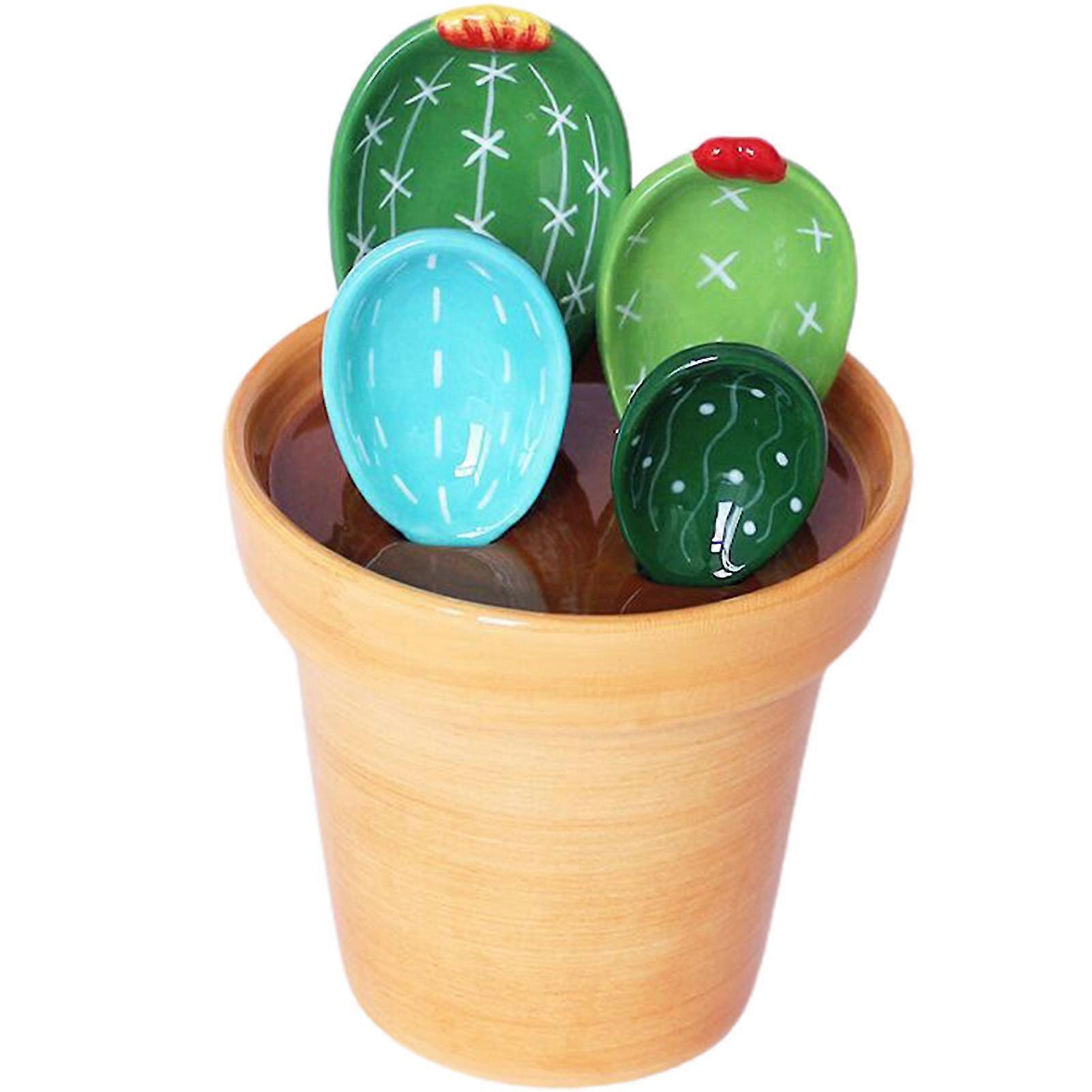 5 In 1 Measuring Spoon Set Glazed Ceramic Making Creative Cactus Design