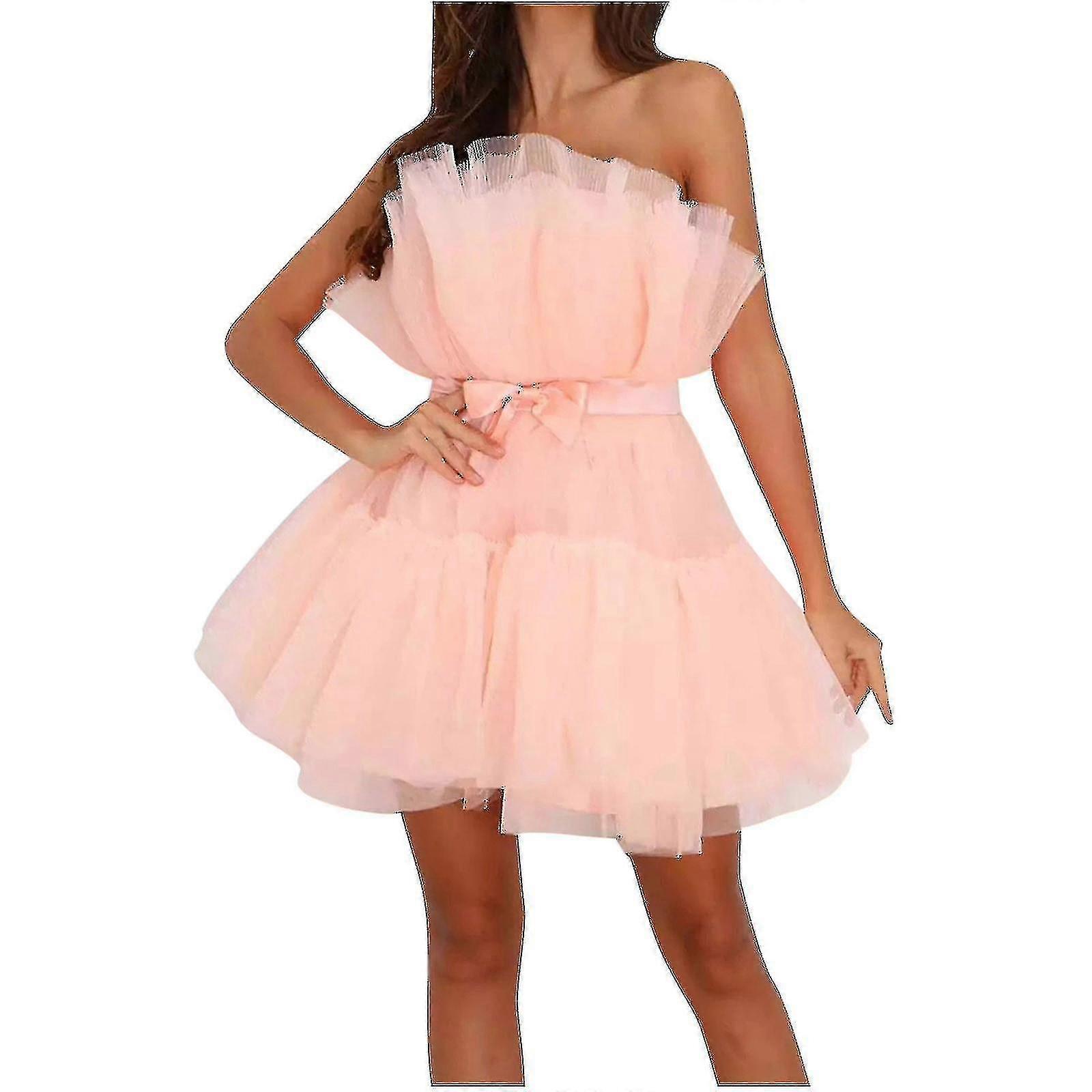Women Tulle Dress Sleeveless Short Dress Solid Mesh Princess Steapless Party Dress_y A
