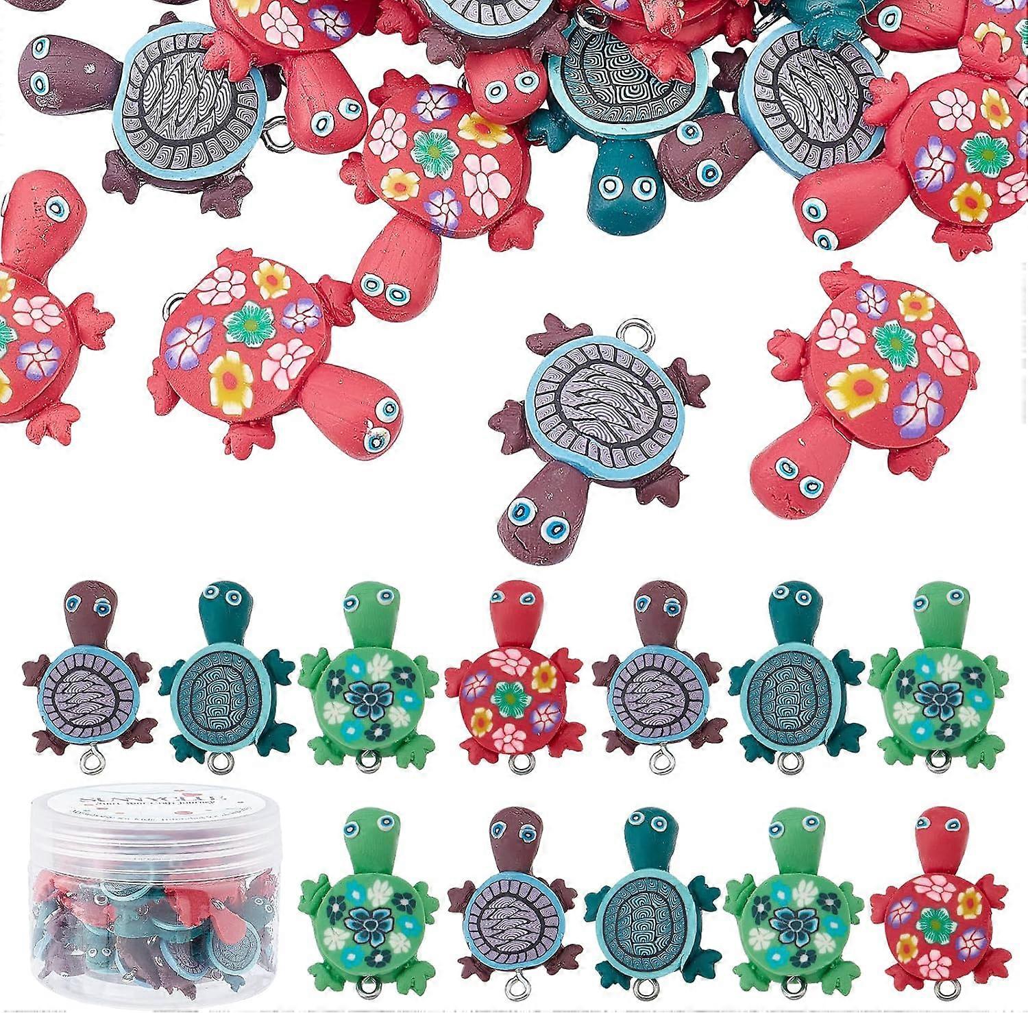 Handmade Polymer Clay Pendants Tortoises Mixed Color 19x26mm Hole: 2mm DIY