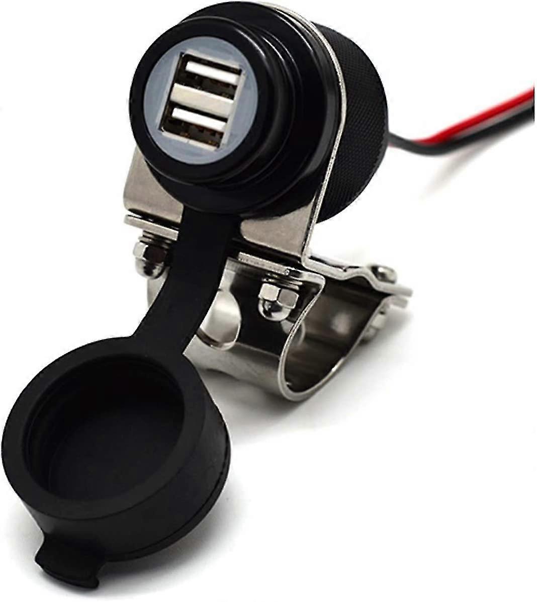 4.6 Amp 23w Aluminium Motorcycle Usb Charger With Dual-port Fast Charing, Heavy Duty, Waterproof For 7/8, For Smart Phones, Gps, Tablets And Cameras (