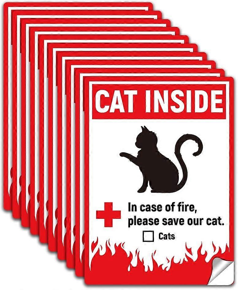 10 Sheets Cat Inside Alert Signs Stickers, PVC Self-Adhensive Cat Sign Pet Rescue Safety Signs Red Emergency Cat Rescue Sticker Save Our Cat Signs Fir