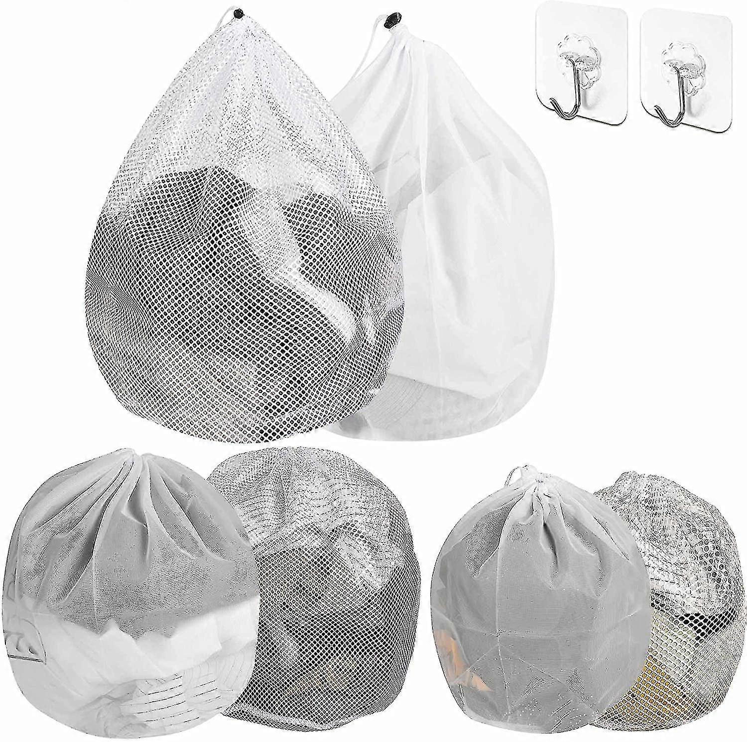 Coarse Fine Mesh Laundry Bags With Drawstring Strong Net Bags,6pcs