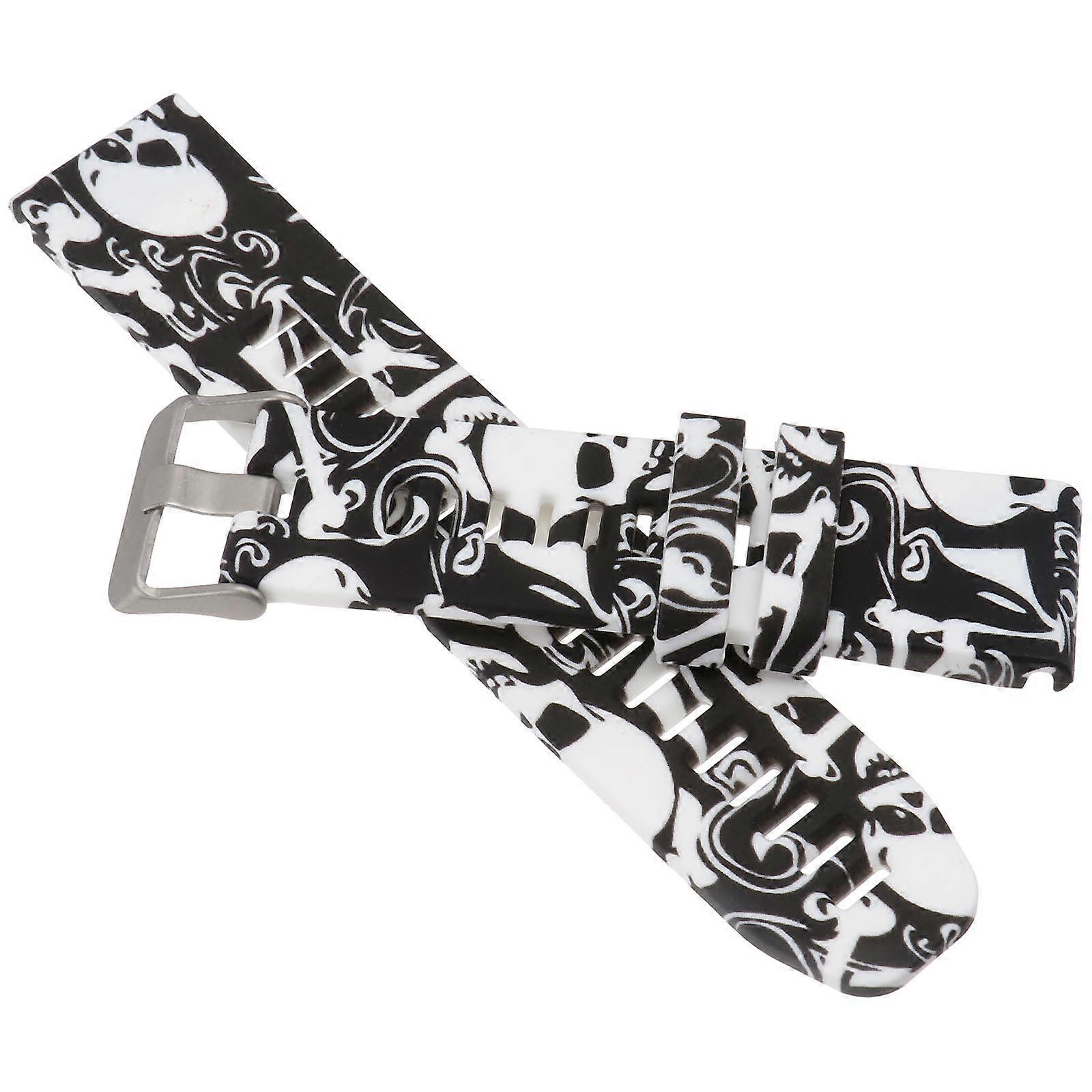 Quick Release Watch Strap Replacement Silicone Watchband Compatible for Garmin Fenix 5 Plus / Instinct / Forerunner 935 945 - Black White Skull