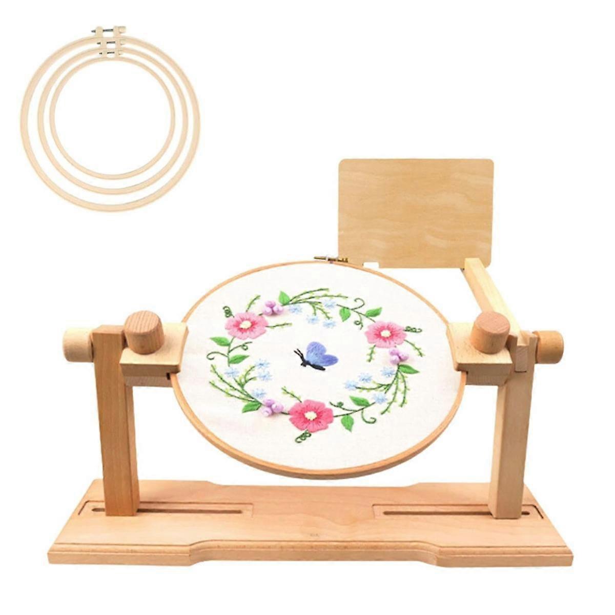 Adjustable Embroidery Hoop Holder, CrossStitch Supplies Rotated Embroidery Lap Stand with 3 Embroid