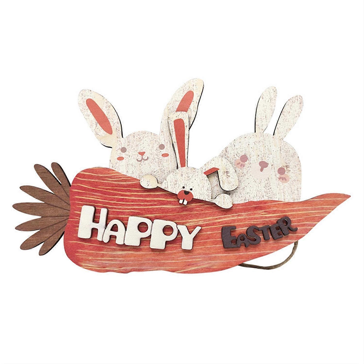 Easter Hanging Tag Pendant Cartoon Rabbit And Carrot Shape Hanging Colorfast Reusable Wooden Thick