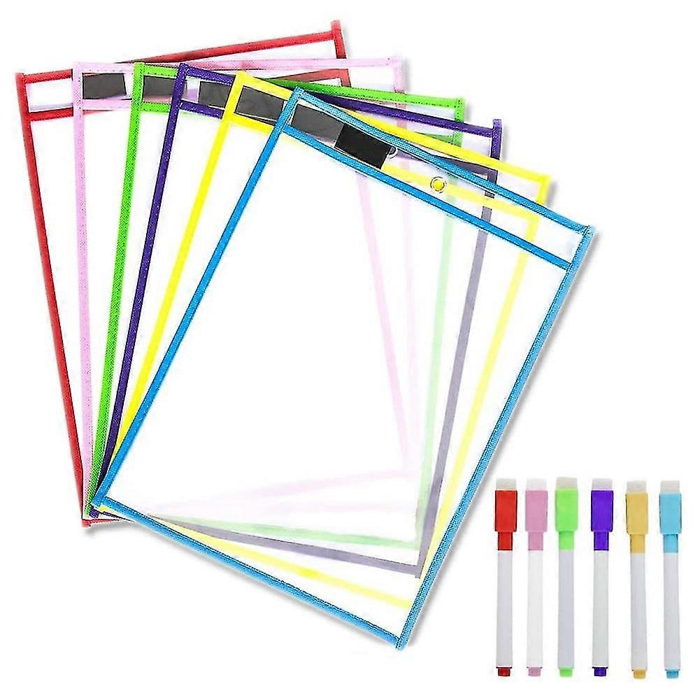 Reusable Dry Erase Pockets, 6 Pack Reusable Dry Erase Sleeves, Assorted Colors Sheet Protector, Dry