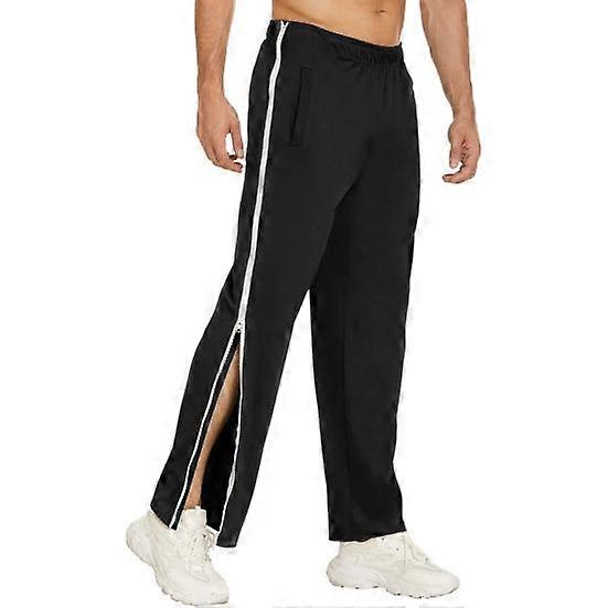 Men Sport Pants Side Zipper Closure Loose Straight Wide Leg Elastic Waist Soft Breathable Solid Color Gym Traning Jogging Sweatpants Long Trousers