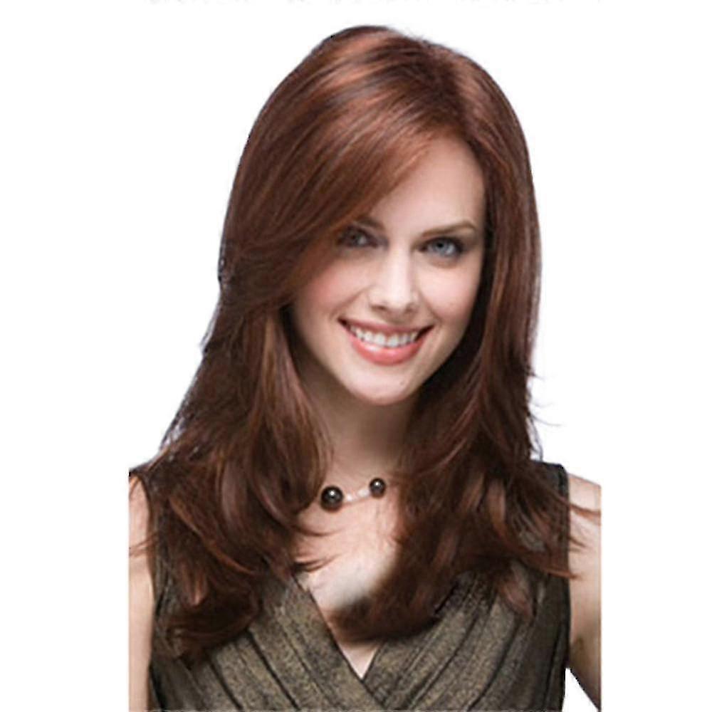 lady slant bangs long wigbrown
