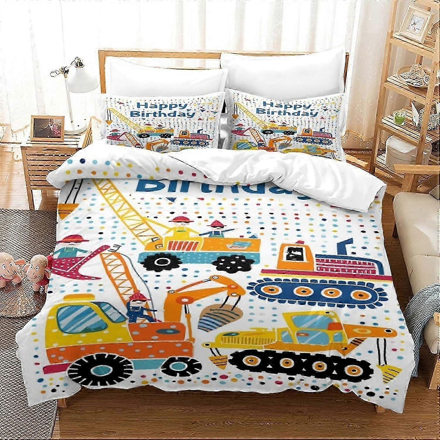 J3350 Lakan Grävmaskin 3D-tryck påslakan sängkläder set med dold dragkedja, Microfiber Car Quilt Cover för pojkar flickor 3 stycken set komfort