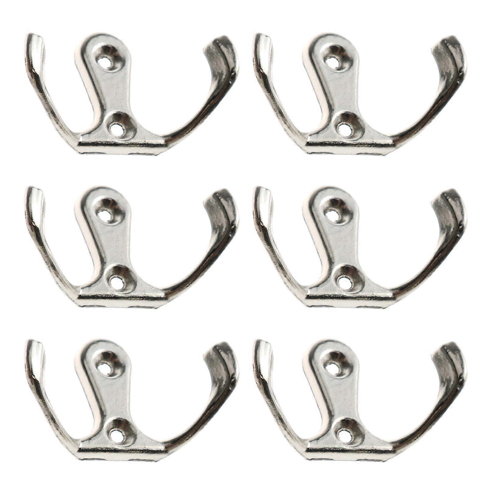 6pcs Metal Door Hook with Screws-Silver