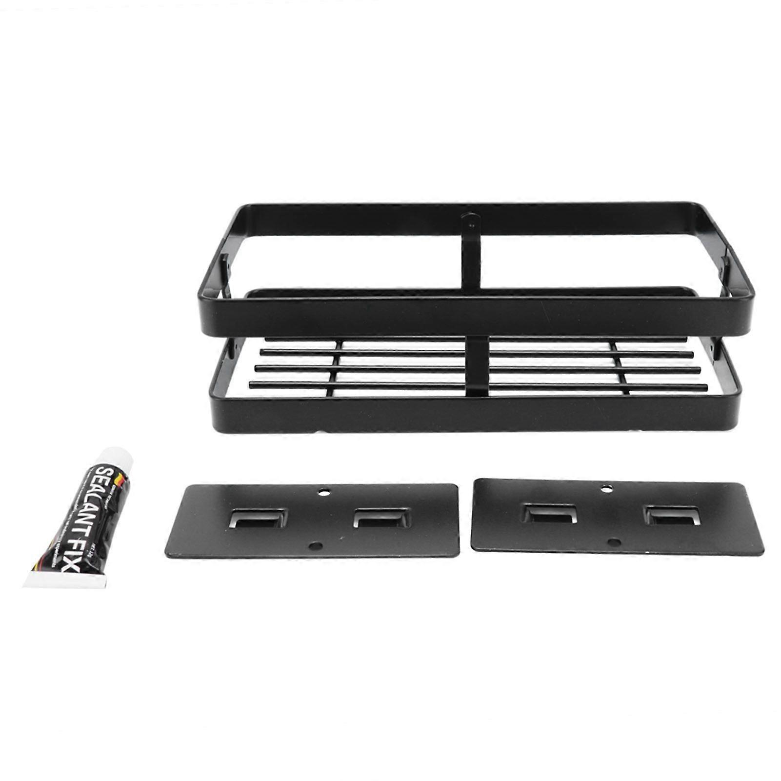 Svart Multifunktionell Köks Kryddställ Väggmonterad No Punch Toaletthylla för Hem (M)