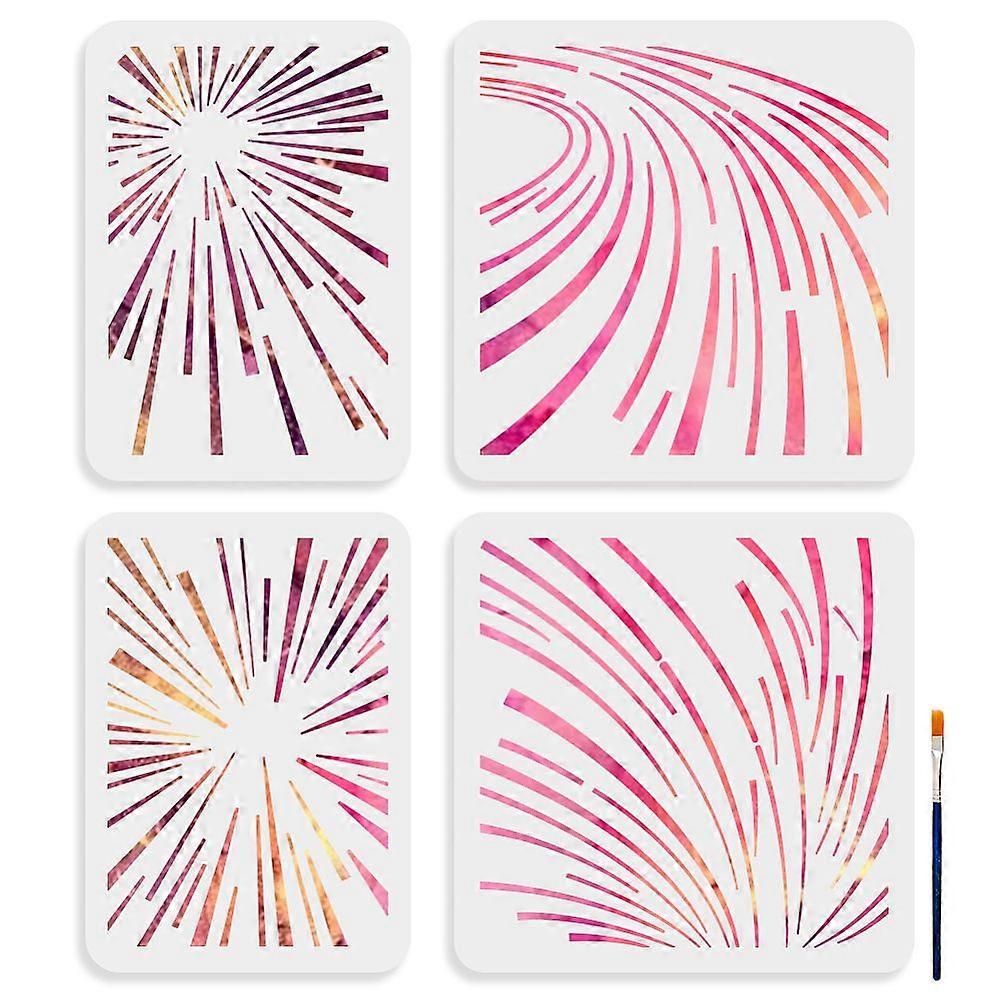 4pcs Geometric Stripe Stencils 11.811.8/11.78.3inch Large Speed Lines Stencils with Paint Brush High Speed Template for Wood Canvas Paper Fabric Wall 