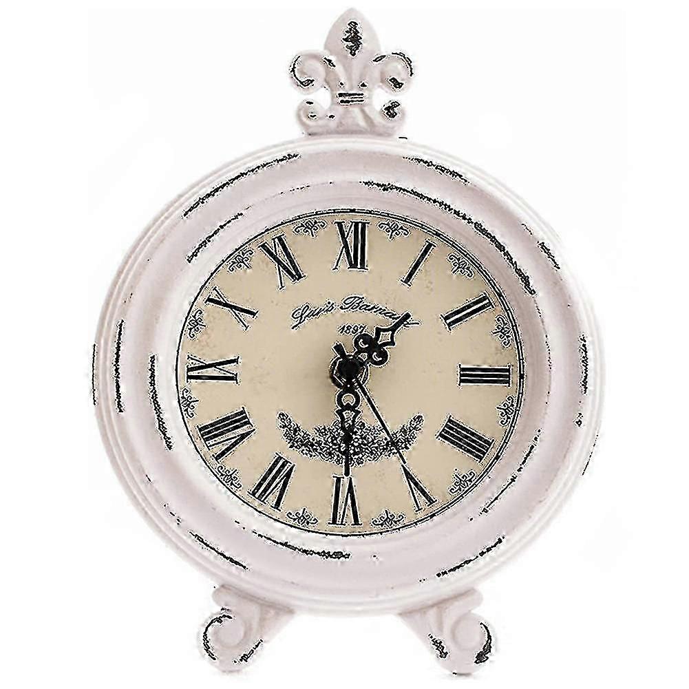 Vintage Table Clock Wood Small White Desk Clock Silent No Ticking Battery Operated Rustic Farmhouse