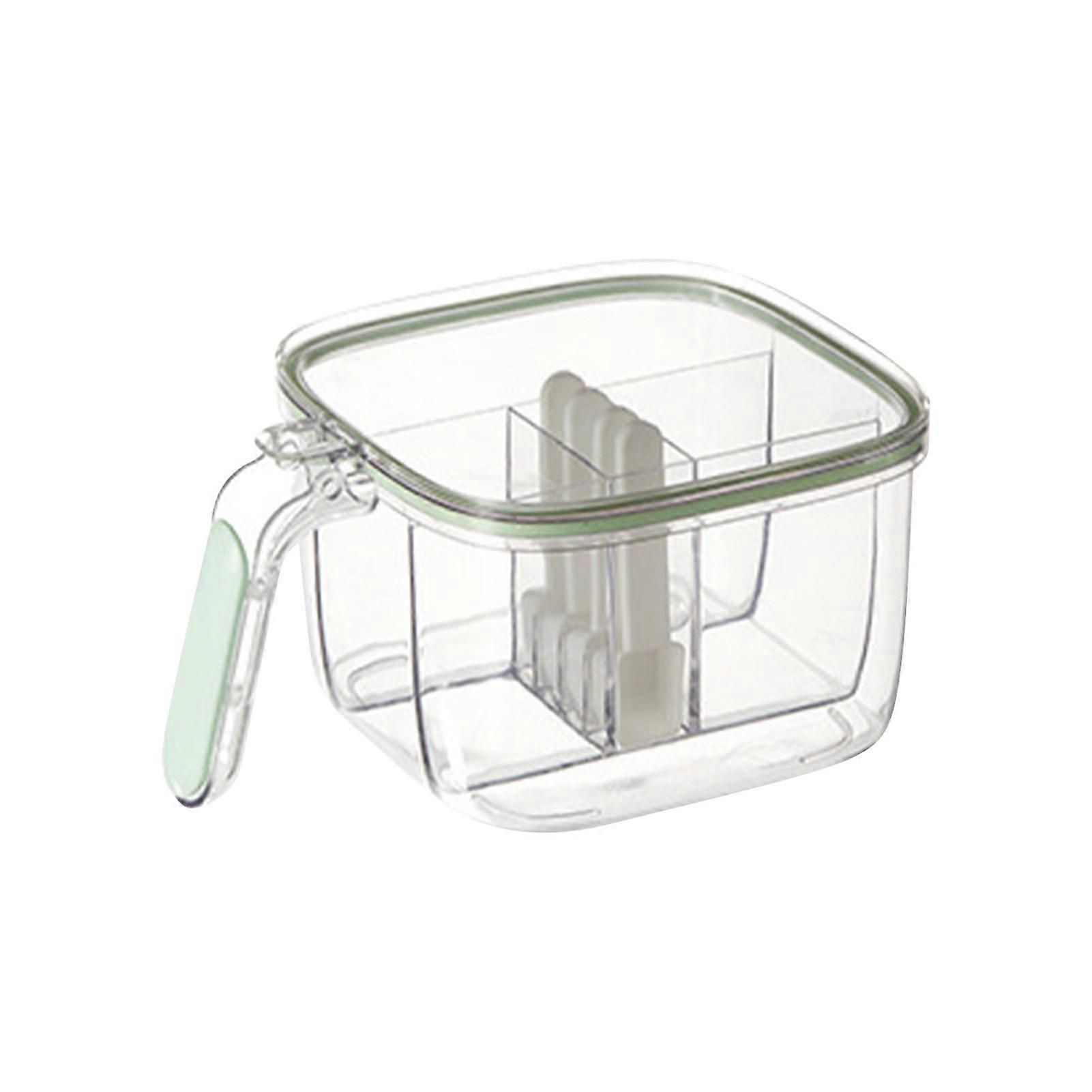 4 in 1 Seasoning Box with Lid and Spoons 4 Compartments Spice Jar Sealed Condiment Container for Home Kitchen Light Green