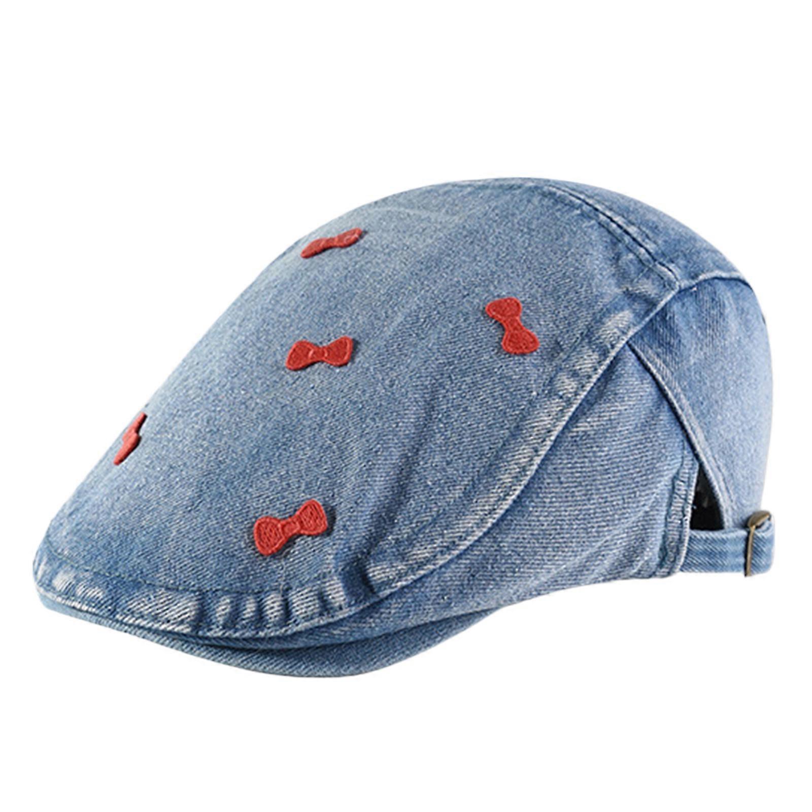 Comfortable Breathable Jean Hat with Bows Pattern Travel Beret Hat Fashionable for Daily Wear and Party Occasion In blue