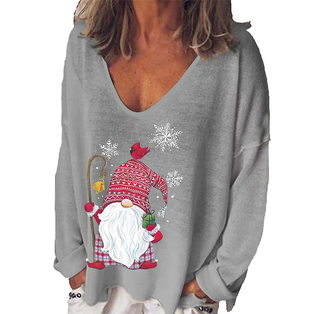 Women Santa Claus Christmas V-neck T 