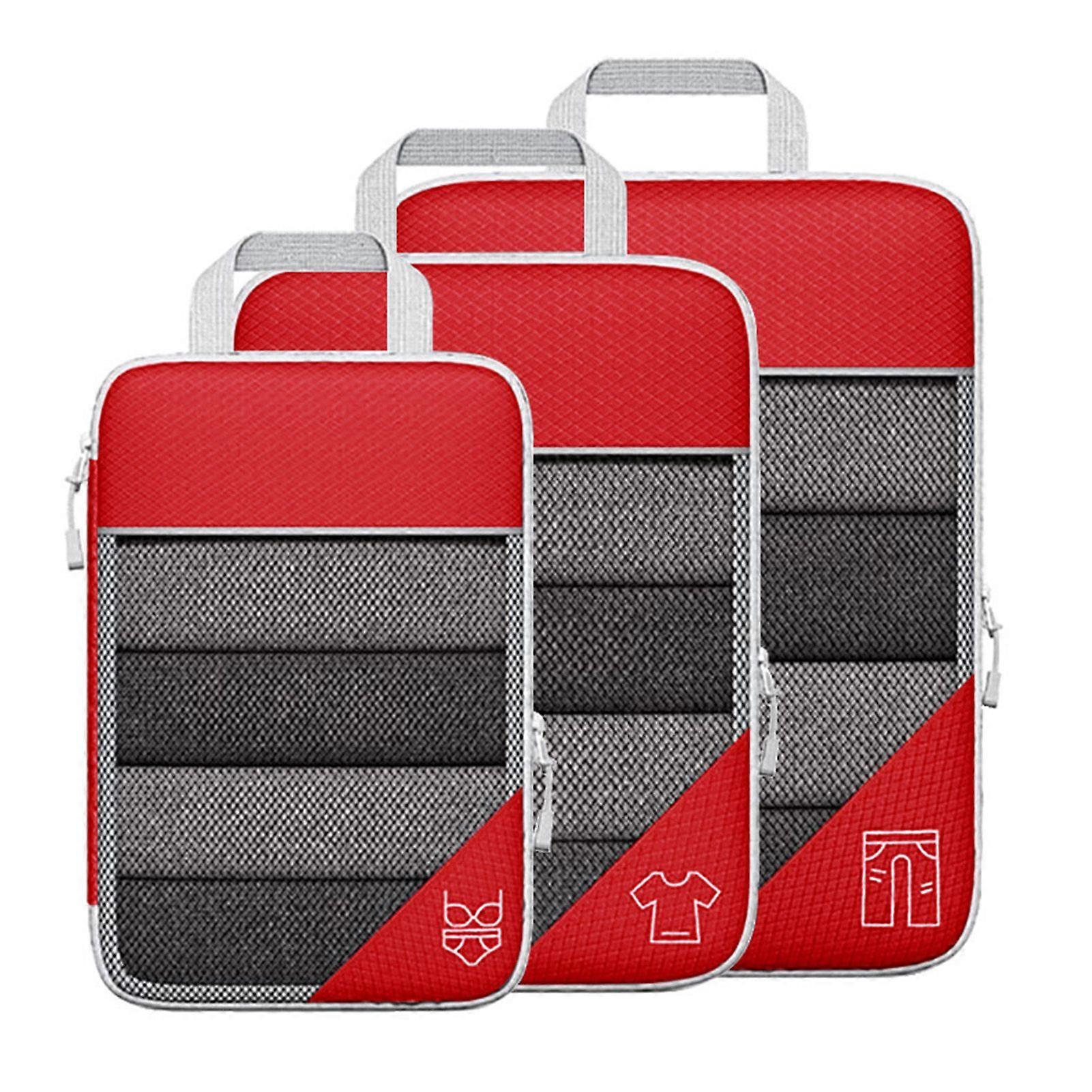 3PCS Compression Packing Cube Kit Mesh Design Visible Waterproof Portable for Travel Daily Use Red